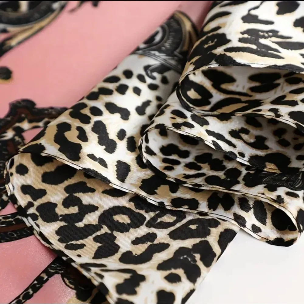 Elle Pink Baroque Leopard Satin Scarf